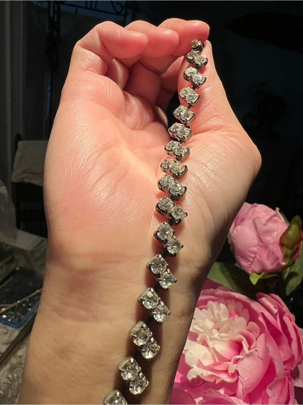 Silver-Tone Crystal Tennis Bracelet - Clear Stones